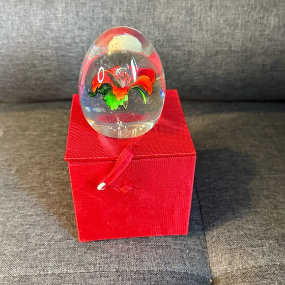 Decorative Glass Paperweight with Red and Green Floral Design - Picture 2 of 6